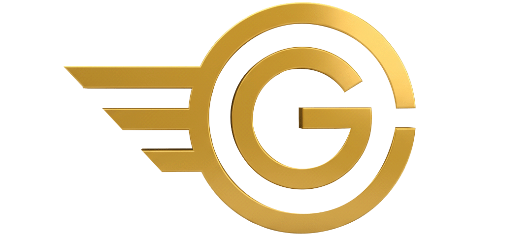Gold “G” logo with three horizontal wing-like lines extending from the left side on a white background.