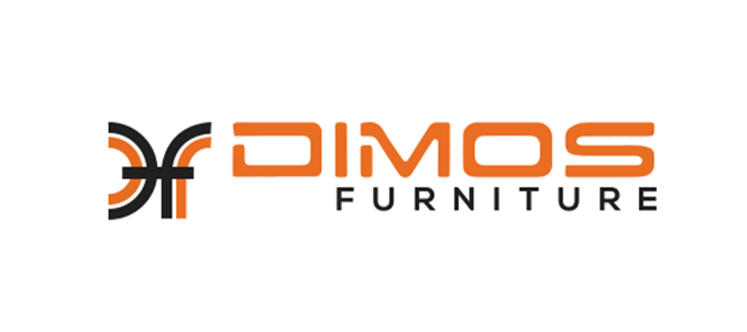 Logo for DIMOS Furniture featuring a stylized black-and-orange “DF” symbol on the left and modern orange typography for “DIMOS,” with “FURNITURE” written below in black.