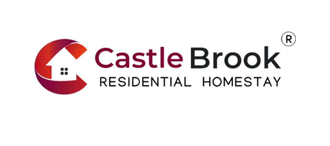 Castle Brook Residential Homestay logo featuring a stylized red “C” forming a house shape with the brand name beside it.